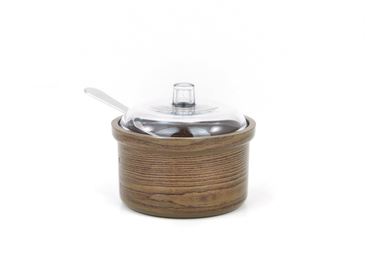 Plastic Condiment Container with Spoon, Wood Design eKitchenary