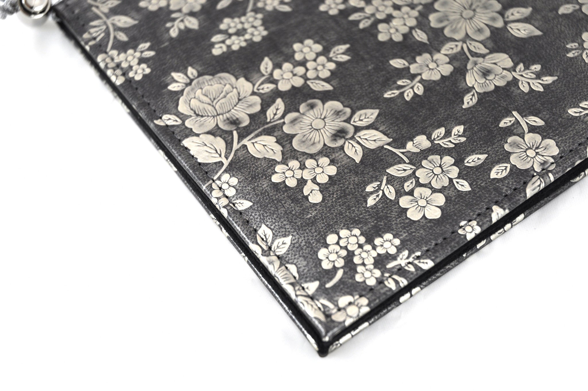 Menu Book with Leather Texture, Gold Floral, Tabletop - eKitchenary