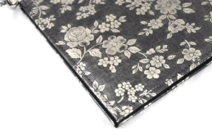 Menu Book with Leather Texture, Gold Floral, Tabletop - eKitchenary