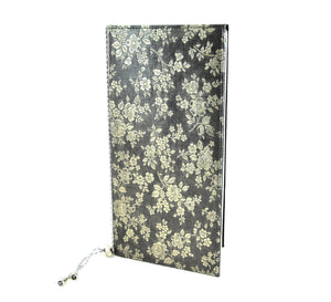 Menu Book with Leather Texture, Gold Floral, Tabletop - eKitchenary