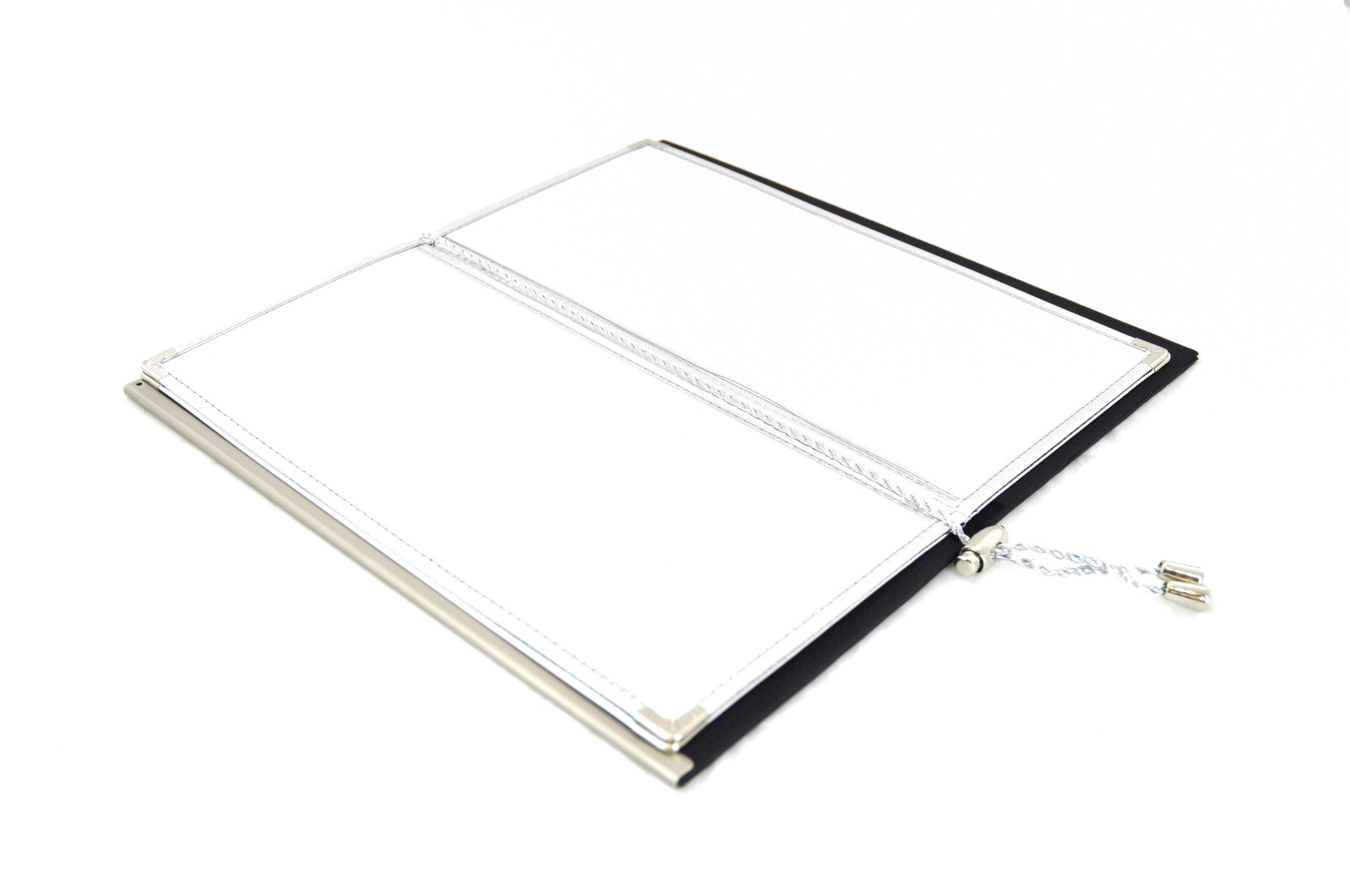 Menu Book with Leather Texture, Gold Floral, Tabletop - eKitchenary