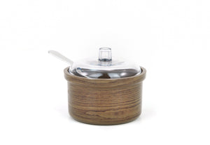 Plastic Condiment Container with Spoon, Wood Design, Tabletop - eKitchenary