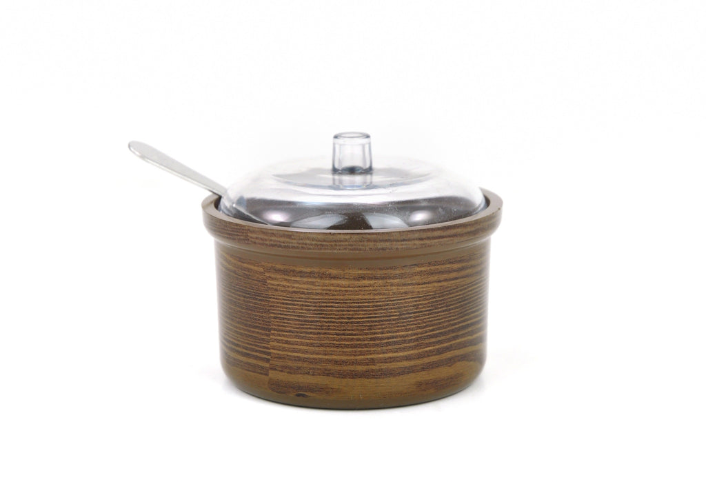 Plastic Condiment Container with Spoon, Wood Design, Tabletop - eKitchenary
