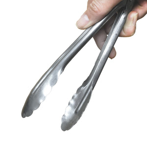 Stainless Steel Coiled Spring Utility Tong, Scalloped Edge, Kitchen Tools - eKitchenary